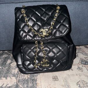 Black Quilted Leather Backpack
